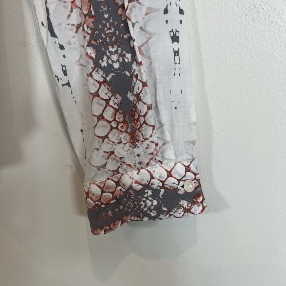 Milano Italy Snake Print Orange Gray Long Sleeve Button Down Viscose 40 L - Picture 7 of 12